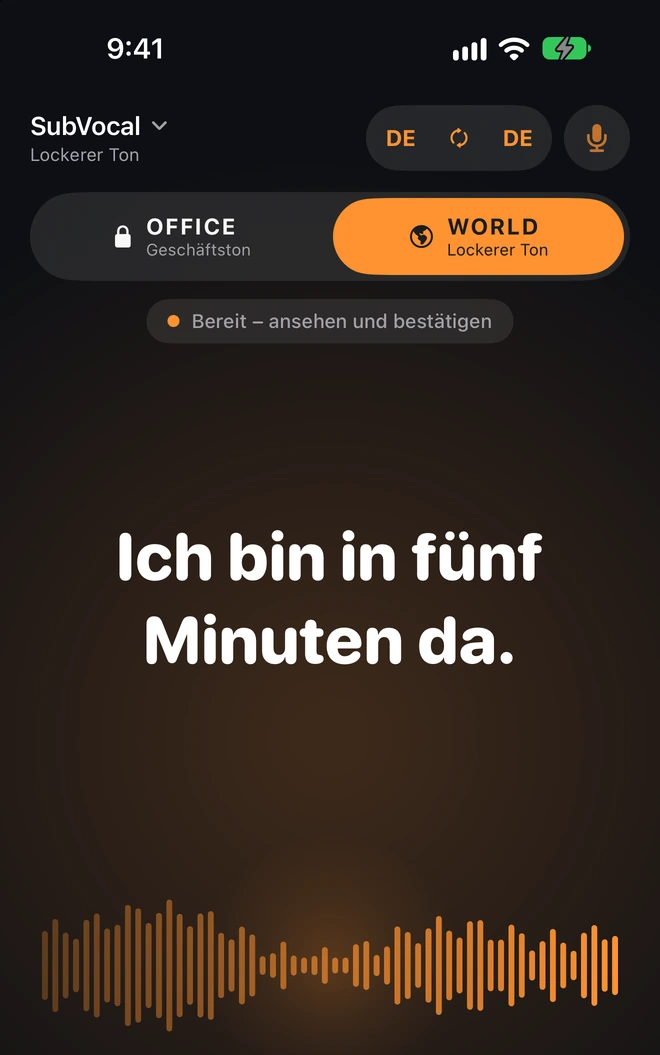 Dein Flüstern wird zu Sprache in derselben Sprache, ohne Übersetzung.