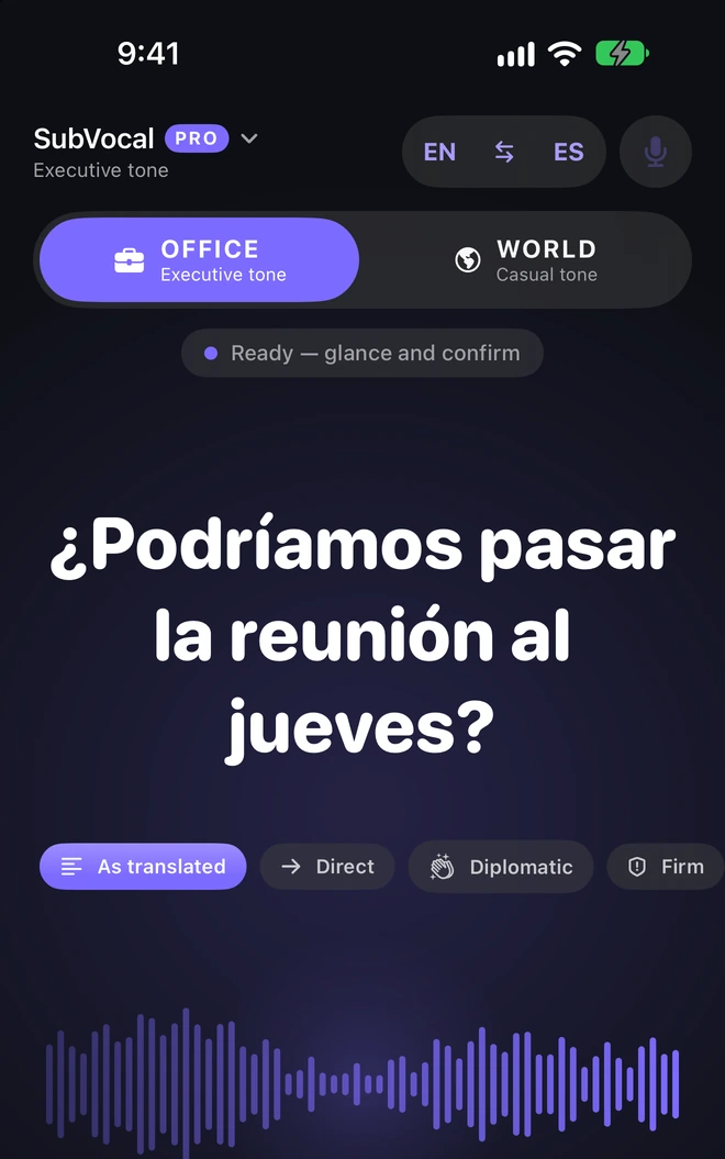 OFFICE is a business tone available in Pro. It has rules in 7 languages. In the others it changes the voice's character without rewriting the text.