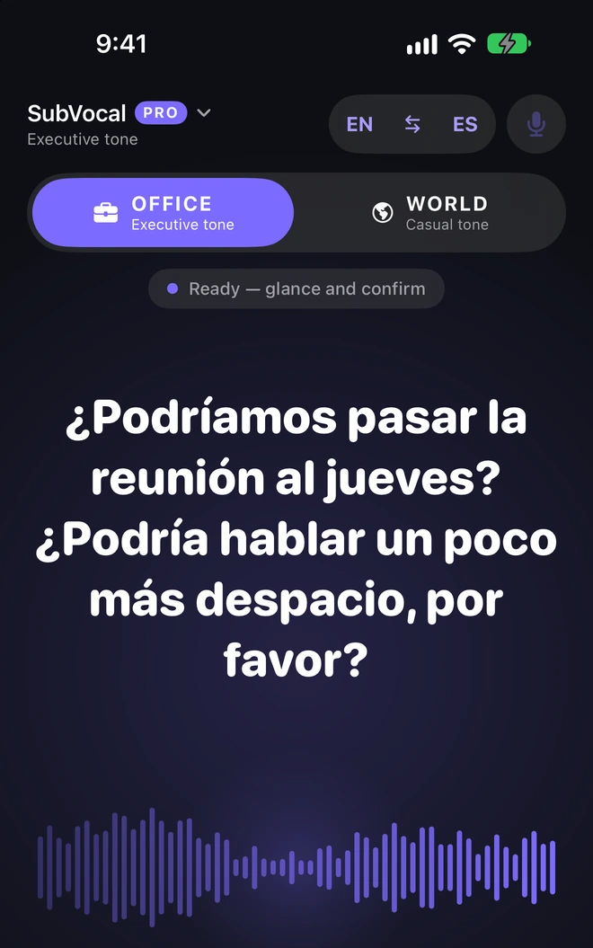 Several sentences stay together. The plus lets you add the next one; the cross discards them all.