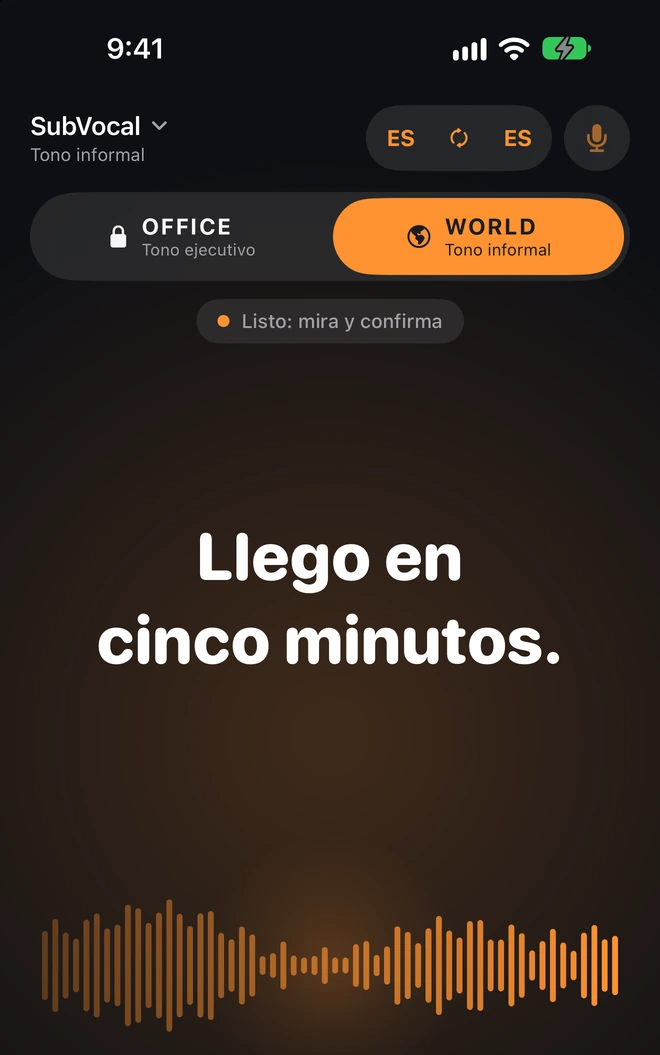 El susurro se convierte en voz en el mismo idioma, sin traducción.