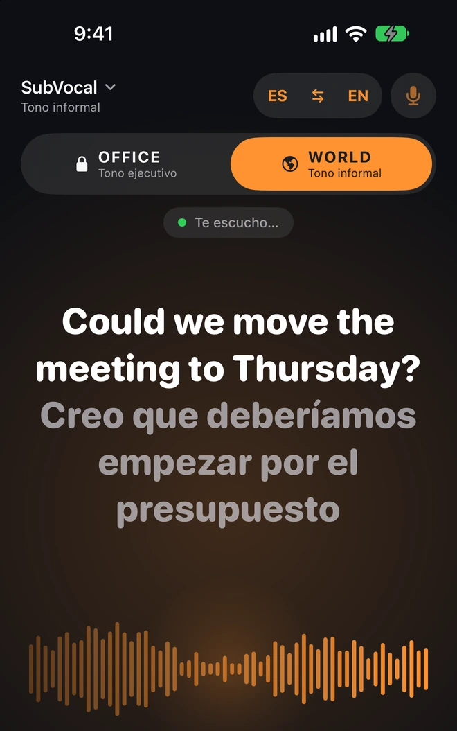 Sigues viendo la parte preparada. Debajo aparecen las palabras que estás susurrando.