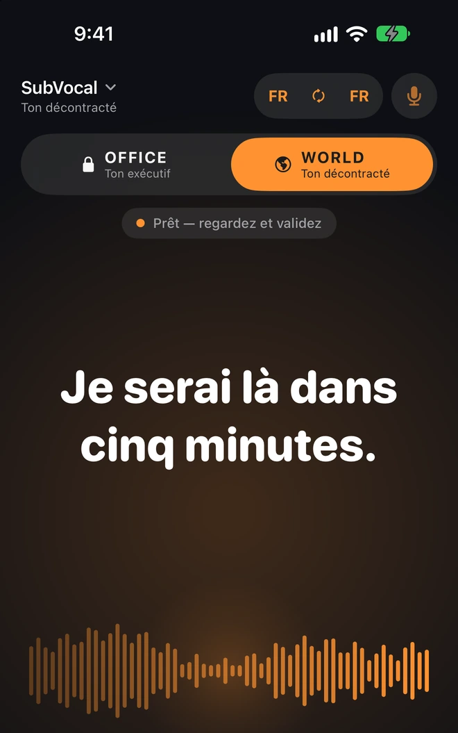 Le chuchotement devient de la parole dans la même langue, sans traduction.