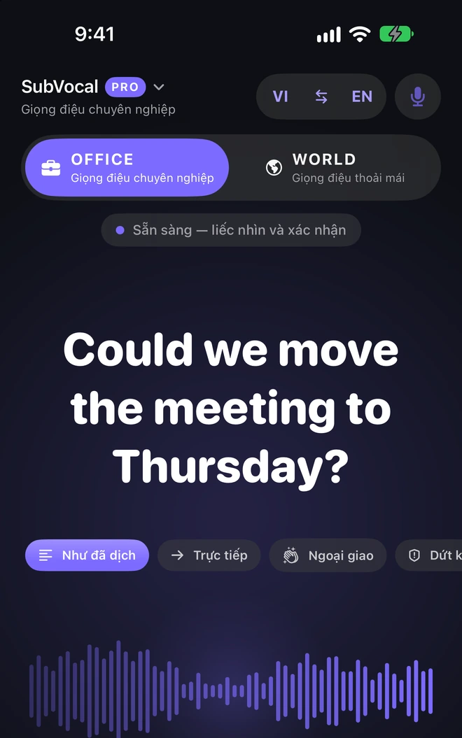 OFFICE là giọng điệu chuyên nghiệp trong Pro. Có quy tắc cho 7 ngôn ngữ. Các ngôn ngữ khác chỉ đổi sắc thái giọng đọc, không viết lại văn bản.